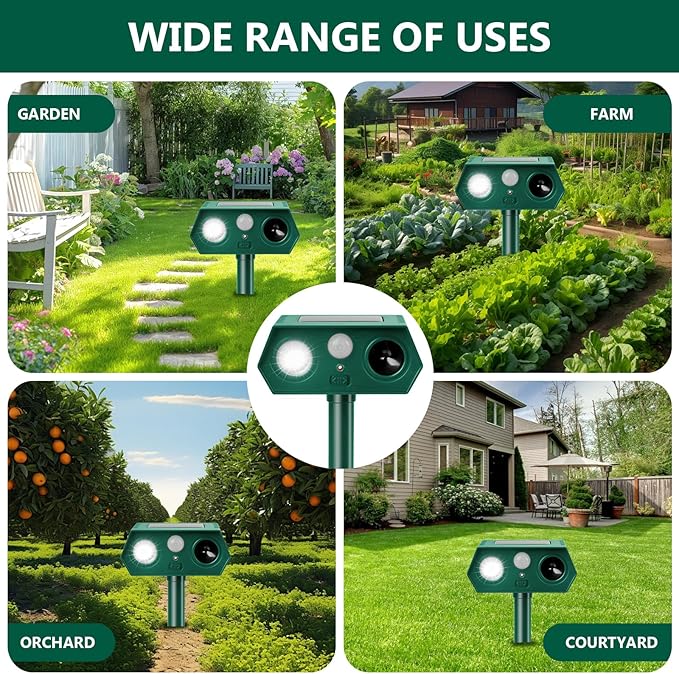 Ultrasonic Solar Animal Repellent Outdoor Deer Repellent Devices Motion Detection Waterproof Cat Squirrel Mouse Raccoon Dog Repellent Deterrent (4)