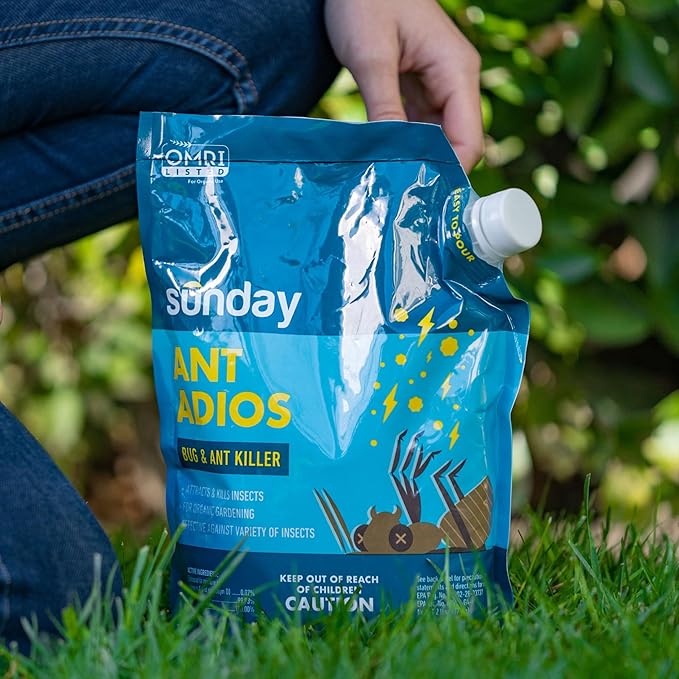 Sunday Ant Adios - Bug & Ant Killer - Outdoor Insect Control Uses Spinosad to Eliminate Ants, Earwigs, Cutworms, & More - for Organic Gardening - Treats 4,000 sq ft - Results in 3-14 Days - 2lbs