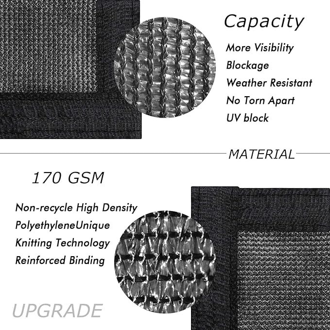 UPGRADE Privacy Fence Screen 3'x21' Black Outdoor 90% Visibility Blockage 170 GSM Mesh Shade Cover Panels for Backyard,Balcony,Home Decoration with Zip Ties,Customized Avaliable