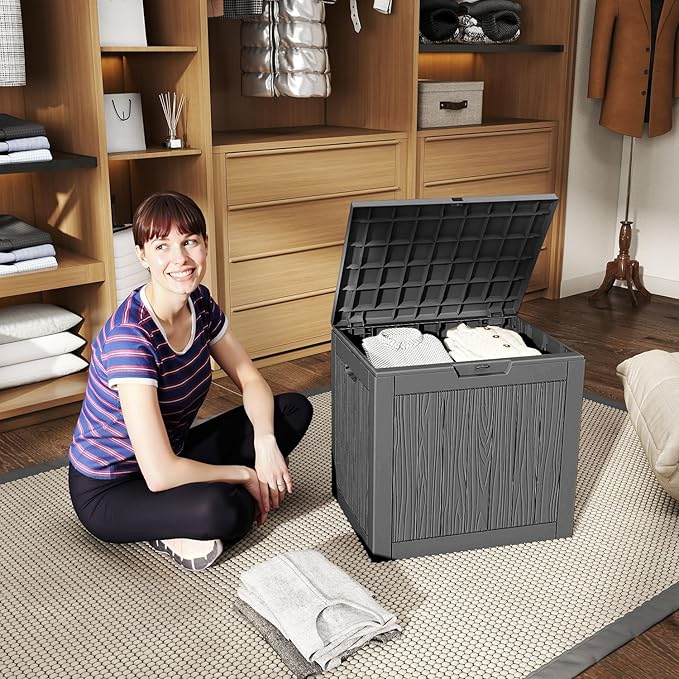31 Gallon Waterproof Outdoor Storage Box,Resin Deck Box,Lockable Outside Storage Box Container for Patio Furniure,Garden (31 Gallon Black)