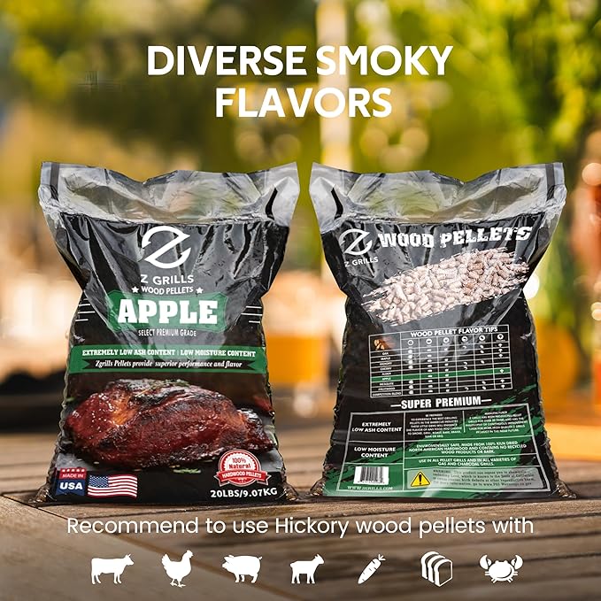 Z GRILLS Wood Pellets for Smoker Grill, 100% All-Natural Hardwood Apple Pellet, 40lbs