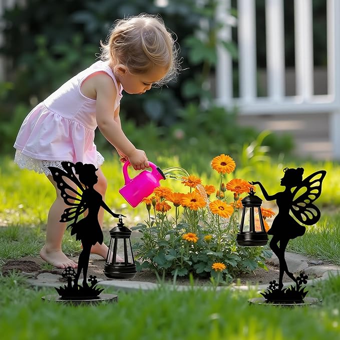 Solar Garden Statues Outdoor Decor, Fairy Garden Accessories, Housewarming Ornament Gift for Women Mom Grandma, Metal Decorative Figurine Light for Patio, Lawn, Yard, Pathway