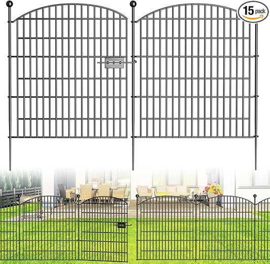 15 Panels Decorative Garden Fence with Gate - 32 in (H) x 35.4 ft (L) No Dig Dog Fence Outdoor for Yard, Rustproof Tall Garden Fencecing Panels, Animal Barrier Suitable for Yard Border, Patio
