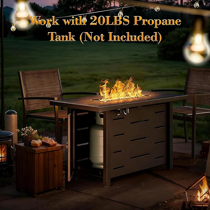 43" Propane Fire Pit, 50,000 BTU Steel Gas Fire Pit Table with Lid for Outside, Steel Lid & Lava Rock, 2 in 1 Fire Table, Adds Warmth to Gatherings & Parties on Patio, Deck, Garden & Backyard, Black