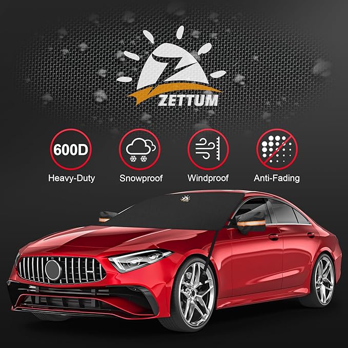 Zettum Car Windshield Cover for Ice and Snow - 600D Windshield Snow Cover with Side Mirror Cover Heavy Duty, Standard Winter Frost Hail Protector for Most Car, Truck, SUV, Van and MPV (70 x 50 Inch)