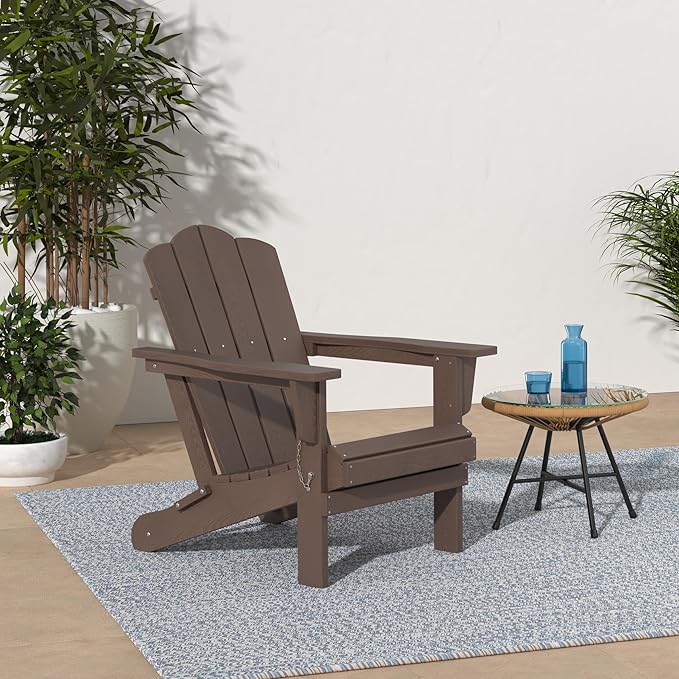 KINGYES Folding Adirondack Chair Set of 4, HDPE All-Weather Folding Adirondack Chair, Brown