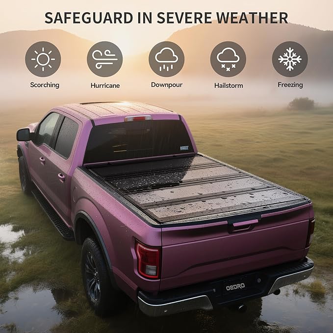 OEDRO Low-Profile Hard Quad-Fold Tonneau Cover Compatible with Chevy Silverado/GMC Sierra 1500 New Body Style 2019-2025 5.8ft Bed w/o Multi-Flex Tailgate, One-Handed Quick Release, Drainage Design