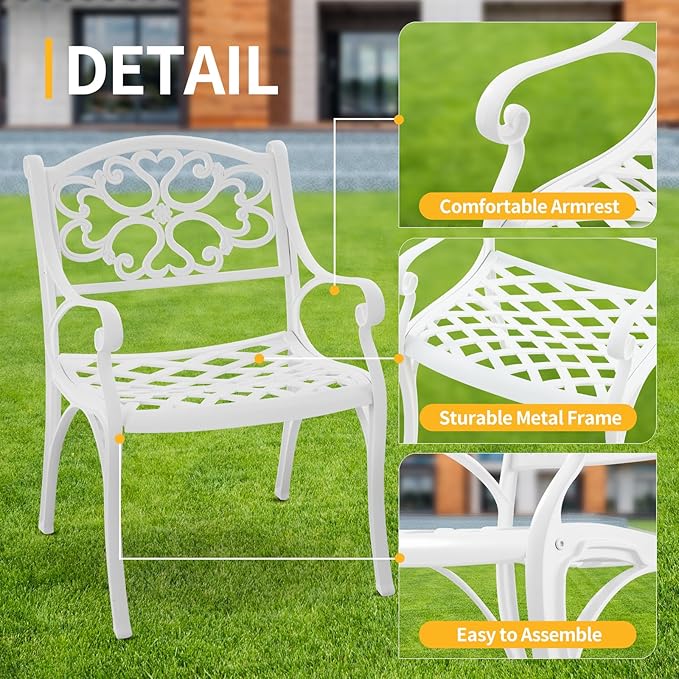 Patio Dining Chairs Set of 2, Cast Aluminum Patio Bistro Chairs, Outdoor Bistro Chairs with Armrest for Garden Backyard Deck