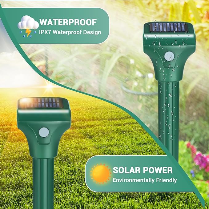 Mole Repellent Solar Powered, 8 Pack Snake Repellent for Yard Rabbit Repellent Outdoor IP65 Waterproof, to Get Rid of Vole, Gopher, Groundhog, Rodent, Chipmunk, Raccoon and Skunk for Lawn & Garden
