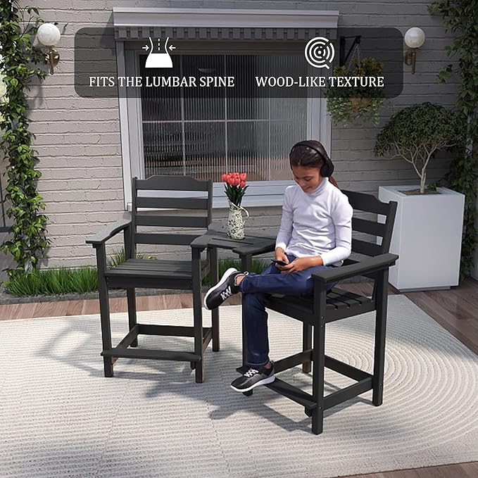OTSUN Tall Adirondack Chair Set of 2, HDPE Counter-Height Balcony Chairs for Garden, Backyard, Poolside, Capacity 220LBS (2 PCS, Black)