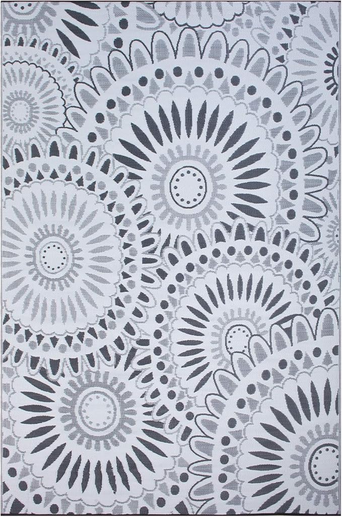 Reversible Outdoor/Indoor Plastic Straw Rugs Waterproof Portable Mat Easy to Clean Outdoor Patio Mat,Perfect for Garden, Patio, Picnic, Decking-（Grey,8x10Ft）