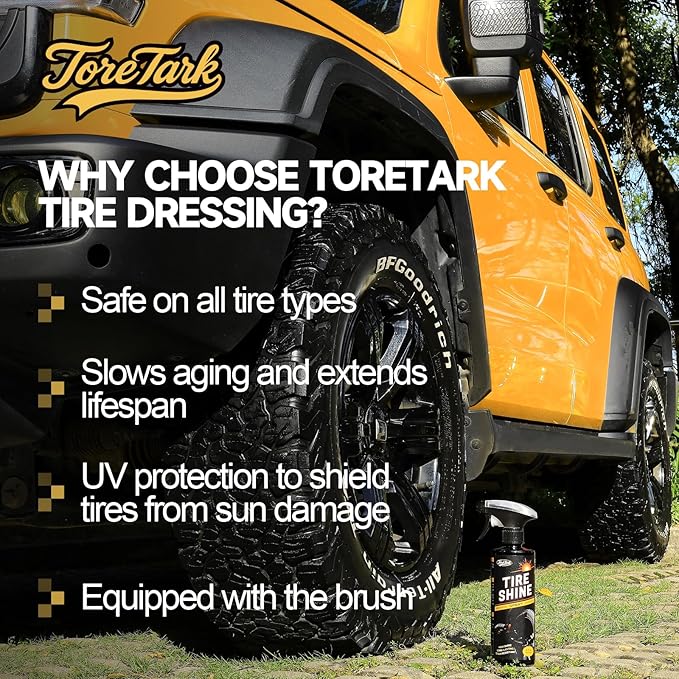 Tire Shine Spray, 16 fl oz Durable Wet Tire Dressing, No Sling/Non-Greasy for Black Tire, Long Lasting UV Protection for Car, Truck & SUV Easy to Apply