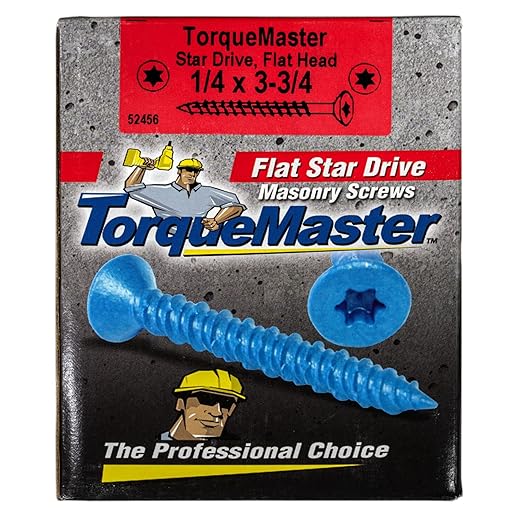 Blue Ruspert Coated Star Drive Flat Head Masonry Screws, 100 Pieces - 1/4" x 3-3/4" Self-Tapping Concrete Masonry Screws, Fasteners for Interior & Exterior Construction, Repair