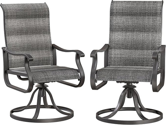Patio Swivel Chairs Set of 2, Outdoor Dining Chairs with High Back, All-Weather Swivel Rocker Chair for Lawn, Porch or Garden (Padded Dark Grey)