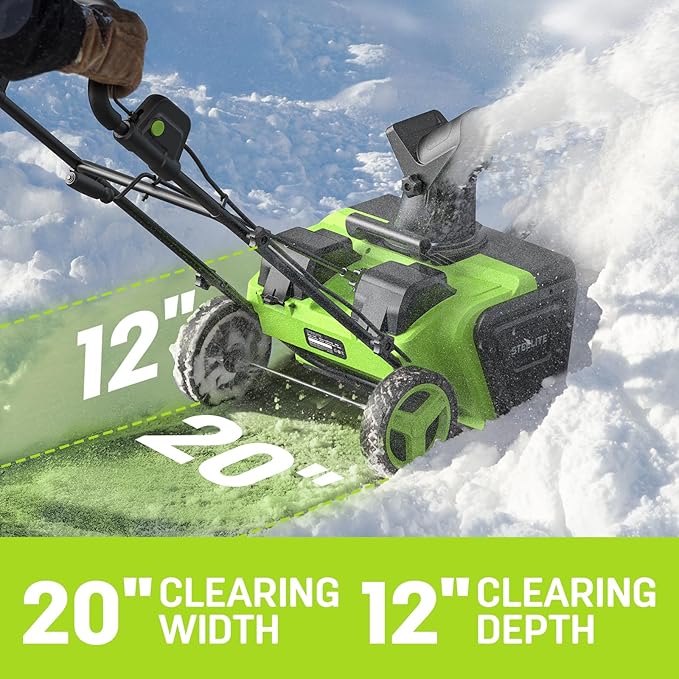 2 x 20V STEELITE Cordless Snow Blower, 20-Inch Snow Thrower Includes 2 x 4.0Ah Batteries & Charger, Ideal for Walkways and Driveways, Brushless Motor