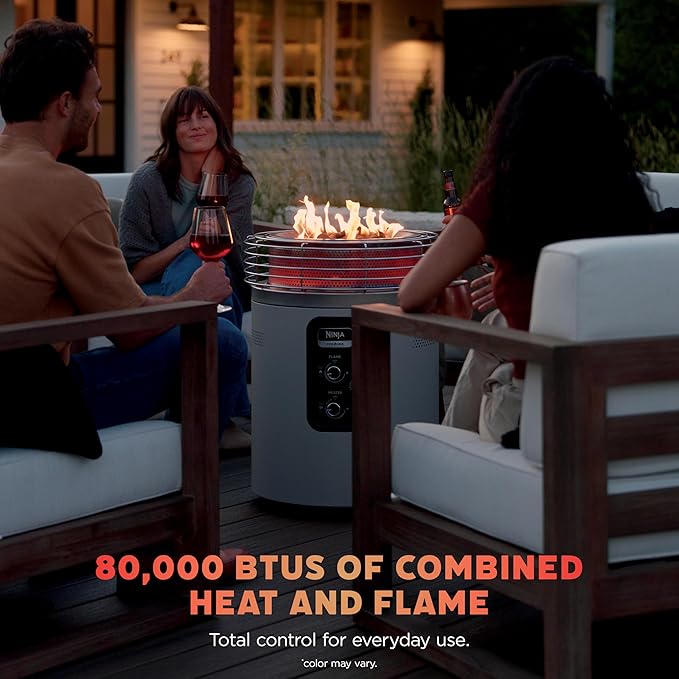Ninja |Fireside360™ | Outdoor Heater & Fire Pit| 3 Modes: Flame, Heat, Flame & Heat| Portable for Patio, Deck, Camping, Beach | Easy Control Flames & Heat| Push to Start Ignition| Stone | OF101ST
