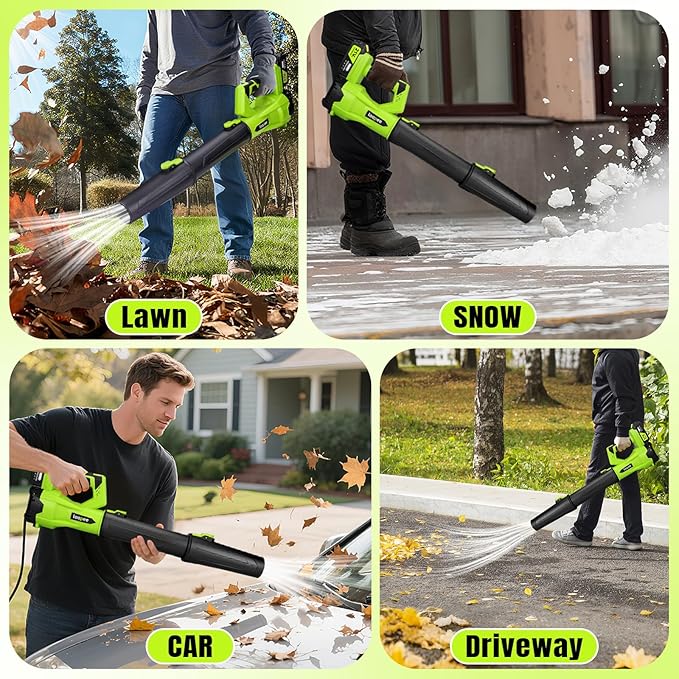 Leaf Blower Cordless,Electric Leaf Blower with 2 4.0Ah Battery Powered and Fast Charger, Lightweight Cordless Blowers for Lawn Care and Dust,Snow,6 Speed Control