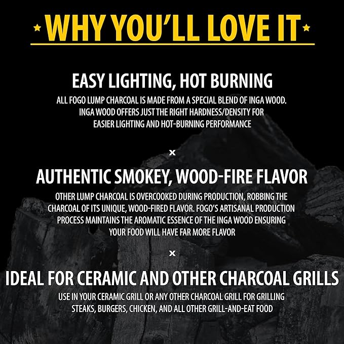 FOGO Premium Oak Restaurant Grade All-Natural Hardwood Medium and Small Sized Lump Charcoal for Grilling and Smoking, 17.6 Pound Bag