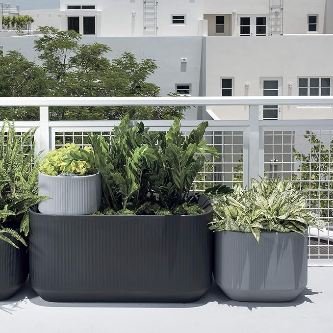 Crescent Garden Modular Self-Watering Plant Box with TruDrop Water Level Indicator, Indoor/Outdoor, Small Modern Box Planter for Herbs, Flowers, Peace Lily, Houseplants - 20"x20"x16"H (Slate)