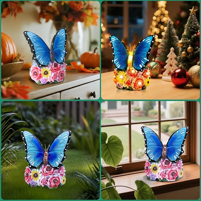 Linkax Fall Decor, Gifts for Women Mom Grandma Sister, Butterfly Statue Solar Lights Outdoor Garden Decor for Outside Yard Patio Balcony Front Porch Home, Gardening Christmas White Elephant Gifts