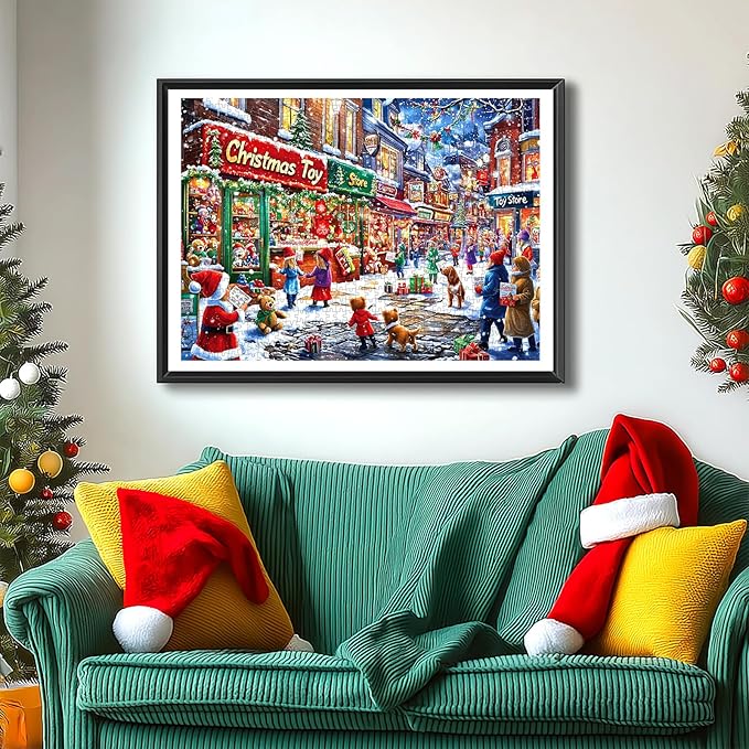 Christmas Village Street Scene Winter Holiday 1000 Piece Jigsaw Puzzle, Traditional, Family Fun Activity