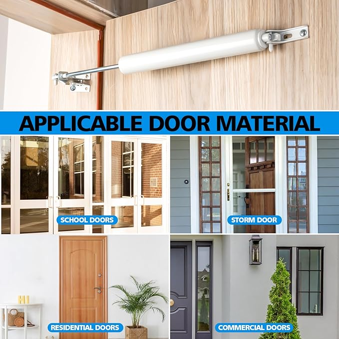 Screen and Storm Door Closer Kit, Closer for Heavy Storm Doors | Screen and Storm Door Push Button Latch Set | Storm Door Protector Chain and Spring (White-Only Closer), MGPneumatic001