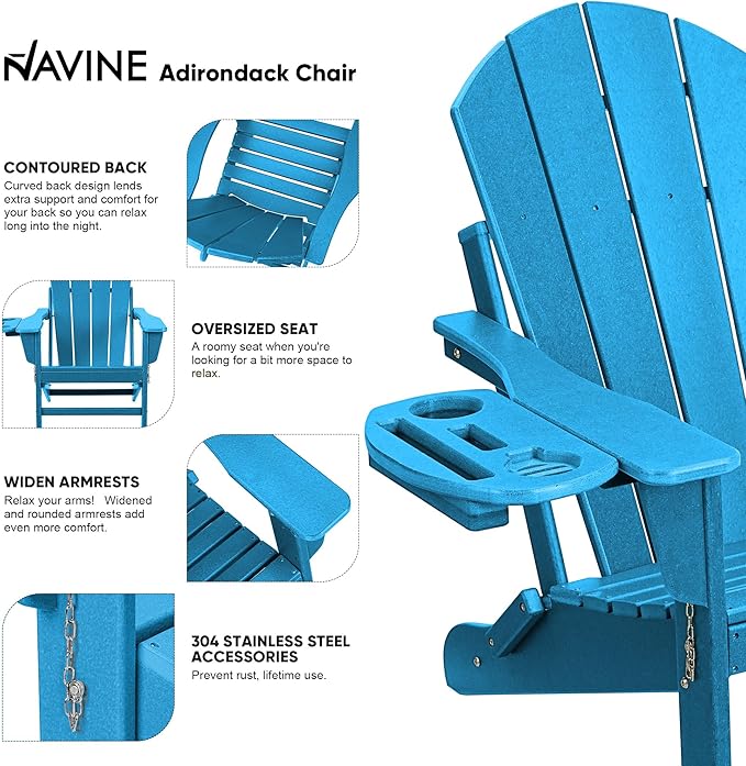 Adirondack Chair Set of 6, HDPE Folding Adirondack Chair with Multifunctional Cup Holder, Weather Resistant Fire Pit Chair for porches, patios, poolsides, Decks.