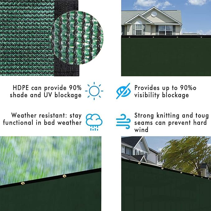 UPGRADE Privacy Fence Screen 6'x69' Dark Green Outdoor 90% Visibility Blockage 170 GSM Mesh Shade Cover Panels for Backyard,Balcony,Home Decoration with Zip Ties,Customized Avaliable