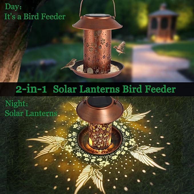 Christmas Bird Feeders for Outdoors Hummingbird Solar Lanterns Outdoor Waterproof Hanging Garden Decor Birthdays for Women Mom Metal Solar Decoration Outside for Yard, Patio,