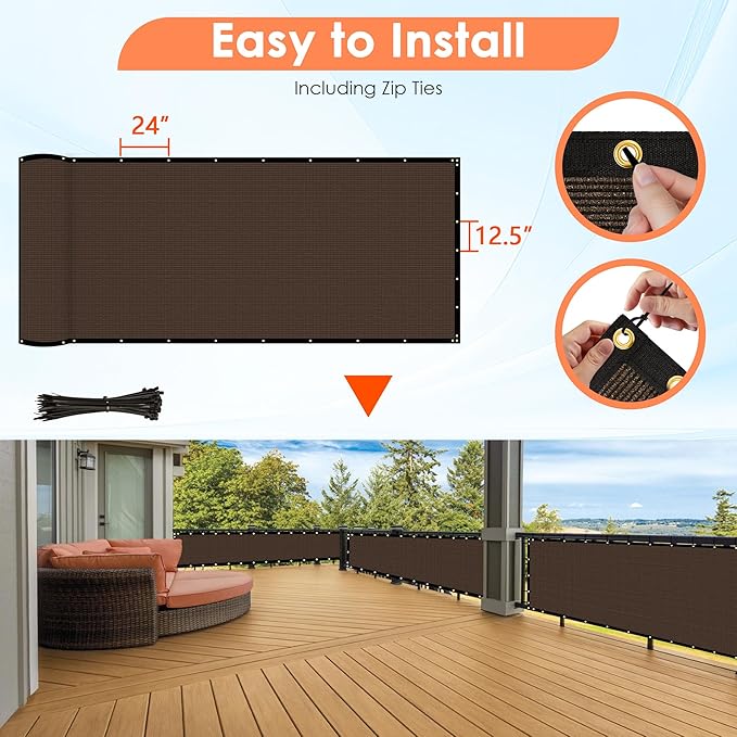 iCover 6x50ft Privacy Screen Fence, Outdoor Fencing Panels, Garden Windscreen Mesh Shade Sail Net Barrier, Include Reinforced Bindings and Brass Grommets Cable Zip Ties, Brown