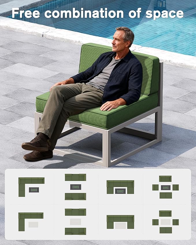 UDPATIO Aluminum Patio Furniture Set with Fire Pit Table, Modular Oversized Outdoor Sectional of Olefin 5 inch Cushion, Coffee Table and Waterproof Cover, Patio Conversation Sets for Porch, Deck
