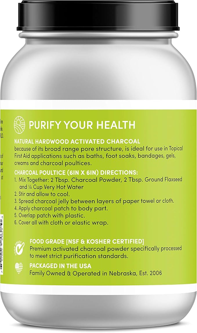 Charcoal House Hardwood Activated Charcoal Powder - Topical First Aid for Cuts, Scratches, Minor Burns & More! Food Grade Powder for Nutrition, Body Cleanse & Homemade Extracts - 20oz