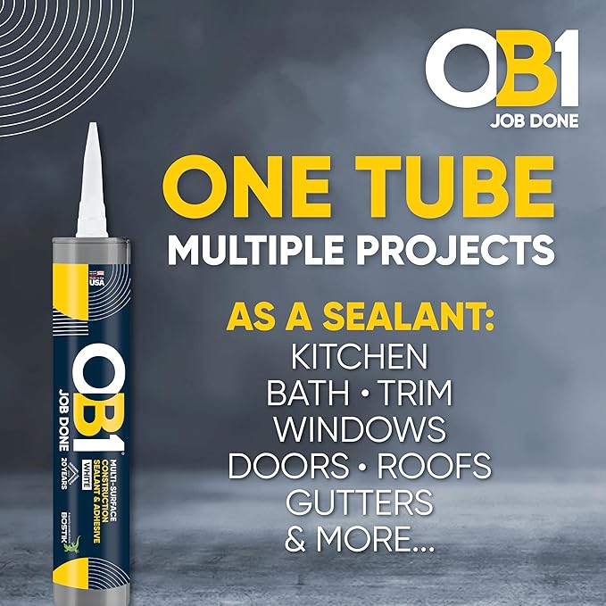OB1 Universal Caulk Sealant & Adhesive White 10.1oz | Professional Grade Premium All-in-One Advanced Hybrid 2-in1 | Water Resistant Internal & External | Shrink Crack UV & Fade Resistant | 1 Cartridge