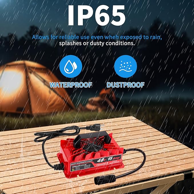 48V 15A Lithium Battery Charger, 58.4V 15A Lifepo4 Lithium Battery Chgarger,IP65 Waterproof, for 48V (51.2V) Litium Battery, Ideal for Golf Carts, Electric Outboards, Boats, and Home