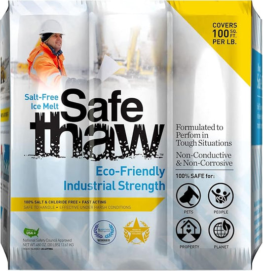 Safe Thaw Industrial Strength Salt Free Pet Safe Snow Ice Melter and Traction Agent for Concrete, Asphalt, Decks, Lawns, and More, 30 Pound Bag
