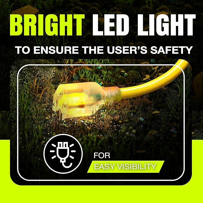 6ft Outdoor/Indoor Extension Cord 10/3 Gauge Ultra Heavy Duty 3 Prong SJTW, Waterproof, Flexible Cold-Resistant Long Power Cord,15A 125V 1875W, Yellow by LifeSupplyUSA