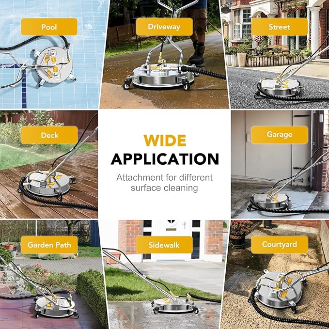 EVEAGE 16.5" Pressure Washer Surface Cleaner, EP003 Dual Handle Stainless Steel Surface Cleaner for Pressure Washer Power Washer, 4000 PSI, Perfect for Driveways, Sidewalks,Patios Cleaning (16.5inch)