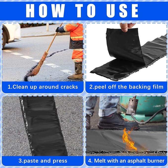 Fabbay 2 Rolls Asphalt Crack Filler Tape Asphalt Tape for Driveway Repair Joint and Crack Sealer for Tarmac Parking Lot Roof Cement Road, 50 Feet Each Roll (4 Inch)