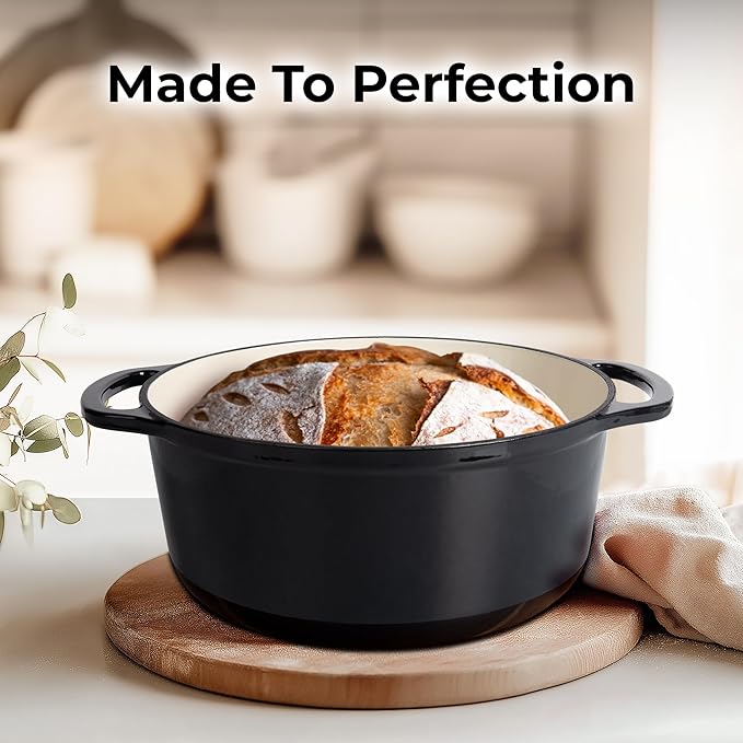 Zulay Kitchen 6 Quart Enameled Cast Iron Dutch Oven Pot with Lid – Premium Durability & Oven Safe up to 500°F – Heavy Duty Cookware Perfect for Bread Baking, Stews, Braising & Roasting – Black