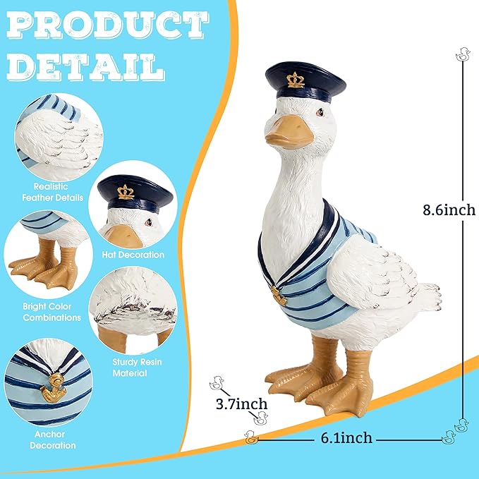 Leekung Garden Duck Statues for Outdoor Decorations,Porch Duck Figurine Sculptures for Garden Decor,Animal Statue Beach Nautical Decor Accents for Indoor Outside Porch Patio Yard Lawn Home Shelf