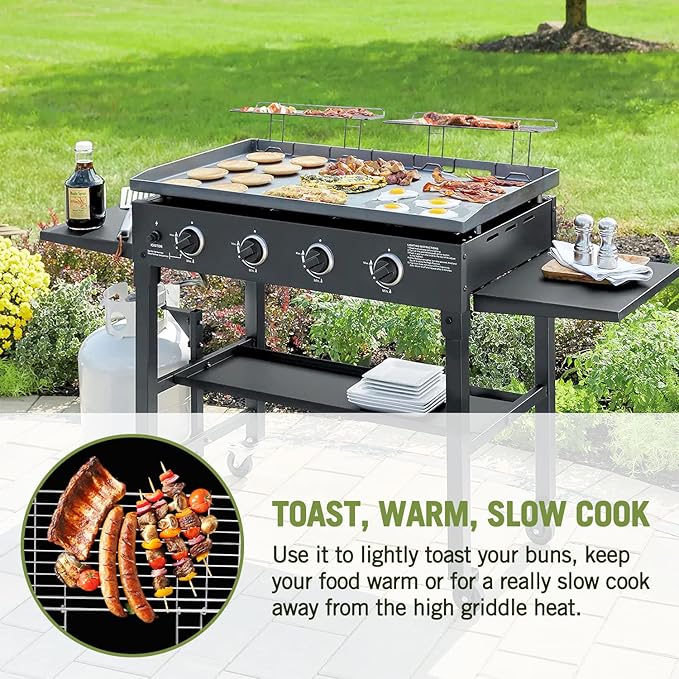 Geesta 2Pcs Blackstone Griddle Warming Rack, Heavy Duty Steel Grill Warming Rack Compatible with 17/22/28/36 Inch Blackstone Griddles and Most Tabletop Flattop Griddle Accessories