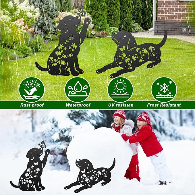 Metal Dog Garden Decor for Outside, 17 Inch Labrador Dog Gifts for Women Men, Rust-Proof Garden Stakes Black Silhouette Yard Art Statues, Yard Decorative for Patio Lawn Ornaments, Set of 2