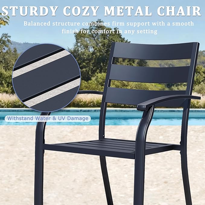Patio Dining Chairs Set of 2, Black Stackable Outdoor Dining Chairs with Armrest and Wide Back, Wrought Iron Patio Furniture Chairs for Lawn, Backyard, Garden & Deck, Supports 300 LBS