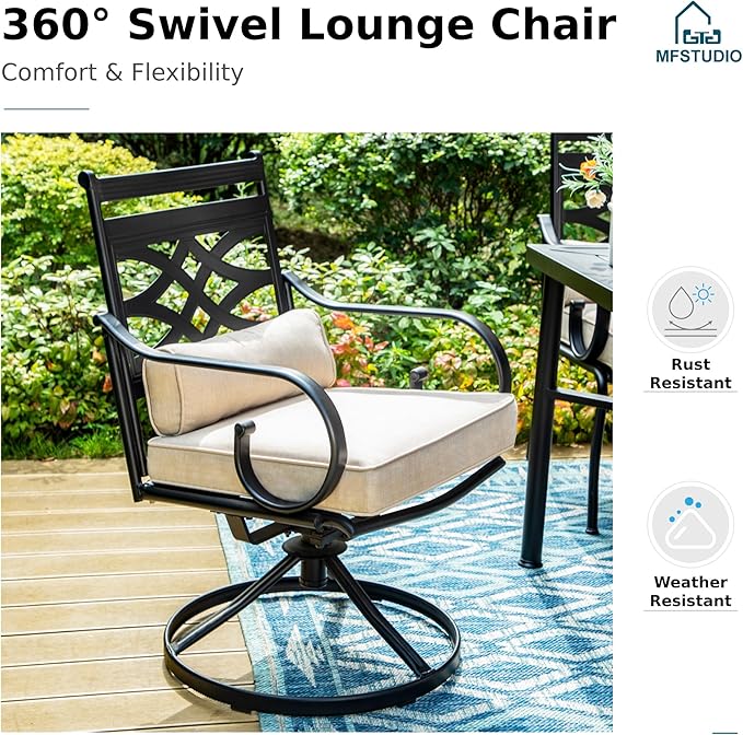 MFSTUDIO Patio Table and Chairs Set, Patio Dining Set for 6 with Umbrella Hole, Outdoor Dining Sets with Cushioned Chairs, 7 Piece Outdoor Patio Furniture Set for Deck Backyard Garden