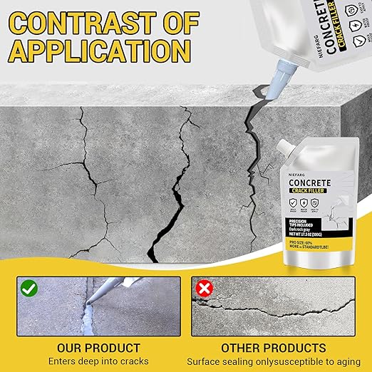 Concrete Crack Filler for Driveway, High Elasticity Cement Crack Filler, Self Leveling Quick Drying Sealing Adhesive for Outdoor, Patio, Waterproof (35.3 Floz)