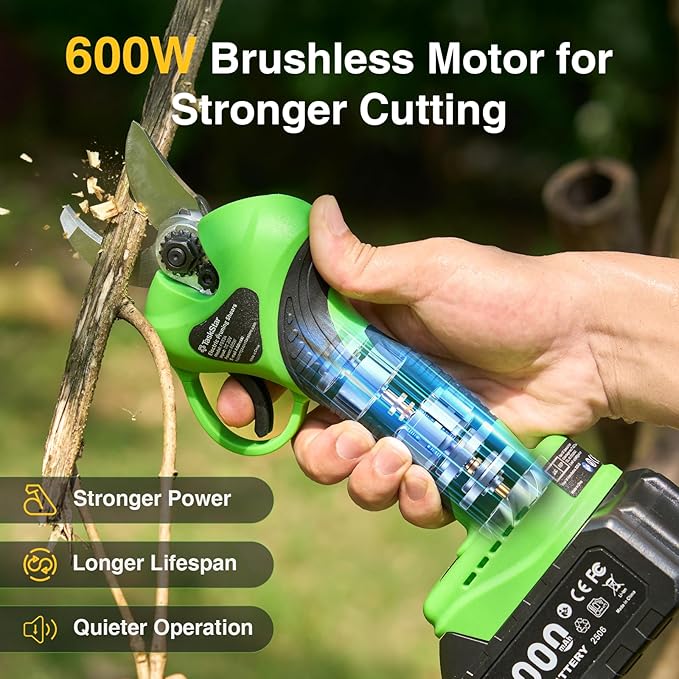 Electric Pruning Shears Cordless with Pole: 1.2" Cutting Diameter 2-in-1 Pole Pruners - 2 Pcs 4.0Ah Batteries, Brushless Motor, Extra SK5 Blade, 4 Cutting Modes Tree Pruner for Gardening