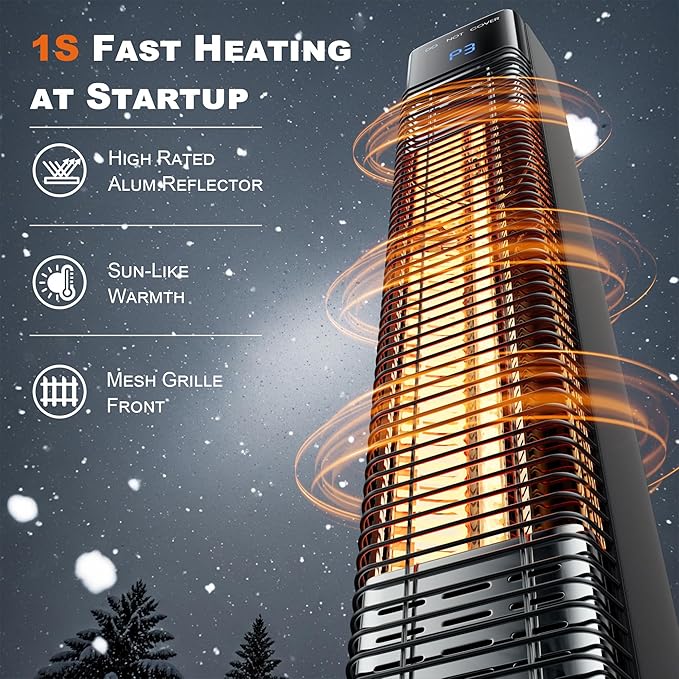Patio Heater for Outdoor,1500W Electric Infrared Radiant Heaters with Remote for Garage Bedroom Backyard, Room Space Heater with 24H Timer,3 Heat Settings,Tip-over Protection for Indoor, 36"