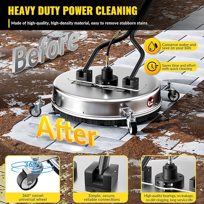 Doniks 20 Inch Pressure Washer Surface Cleaner with 4 Wheels,Dual Handle,Stainless Steel Housing,4500 PSI Power Washer Accessory for Concrete, Patio, Sidewalk, Deck, Driveways and Daily Washing