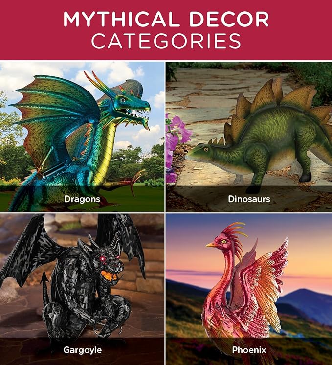 Regal Art & Gift Dragon Metal Statue – Indoor Outdoor Decorative Sculpture for Home & Garden Décor, Weather-Resistant Yard Art Figure for Patio, Lawn, Green