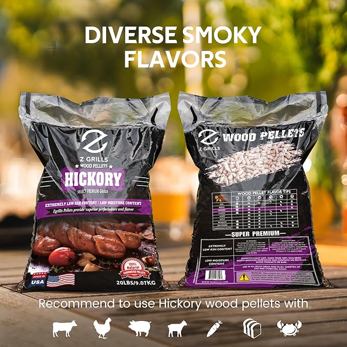 Z GRILLS Wood Pellets for Smoker Grill, 100% All-Natural Hardwood Hickory Pellet, 20lbs